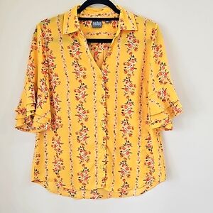 New York and Co yellow floral blouse